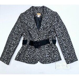Midnight Velvet Size Medium Womens Sliver Black Cheetah Print Long Sleeve Jacket